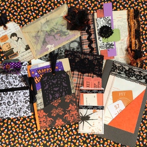 A collection of Halloween-themed paper crafts and ephemera