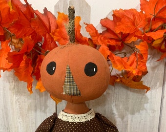 Primitive pumpkin head Halloween art doll, Halloween decor, Fall decor, primitive art doll