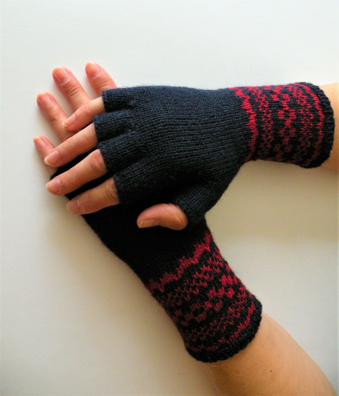 Hand Knit Half Finger Wool Glove Knit Wool Knit Glove One size Etsy
