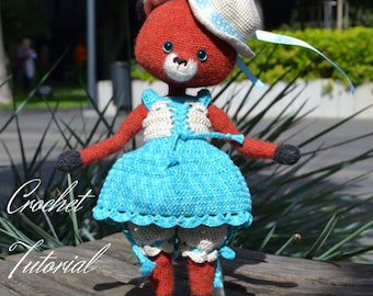 Crochet pattern: Doll clothes, Outfit Elizabeth for Raccoon, Fox, Panda, Goat  PDF Language - English