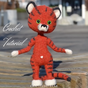 Crochet Pattern: Little Tigre toy PDF,  Language - English, Deutsch, Français, Nederlands, Español