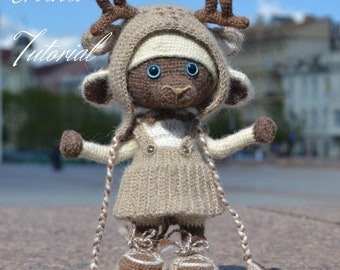 Crochet pattern: Doll Clothes set PDF Outfit Little Reindeer for Little Animal, Language - English