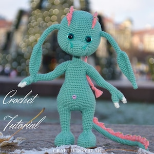 Crochet pattern: Little Dinosaur girl toy PDF, Language - English, Deutsch, Français, Nederlands