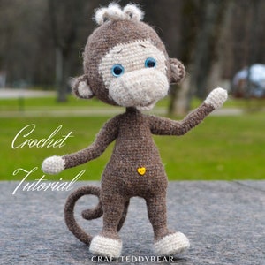 Crochet Pattern: Little Monkey toy PDF,  Language - English, Deutsch, Français, Nederlands, Español