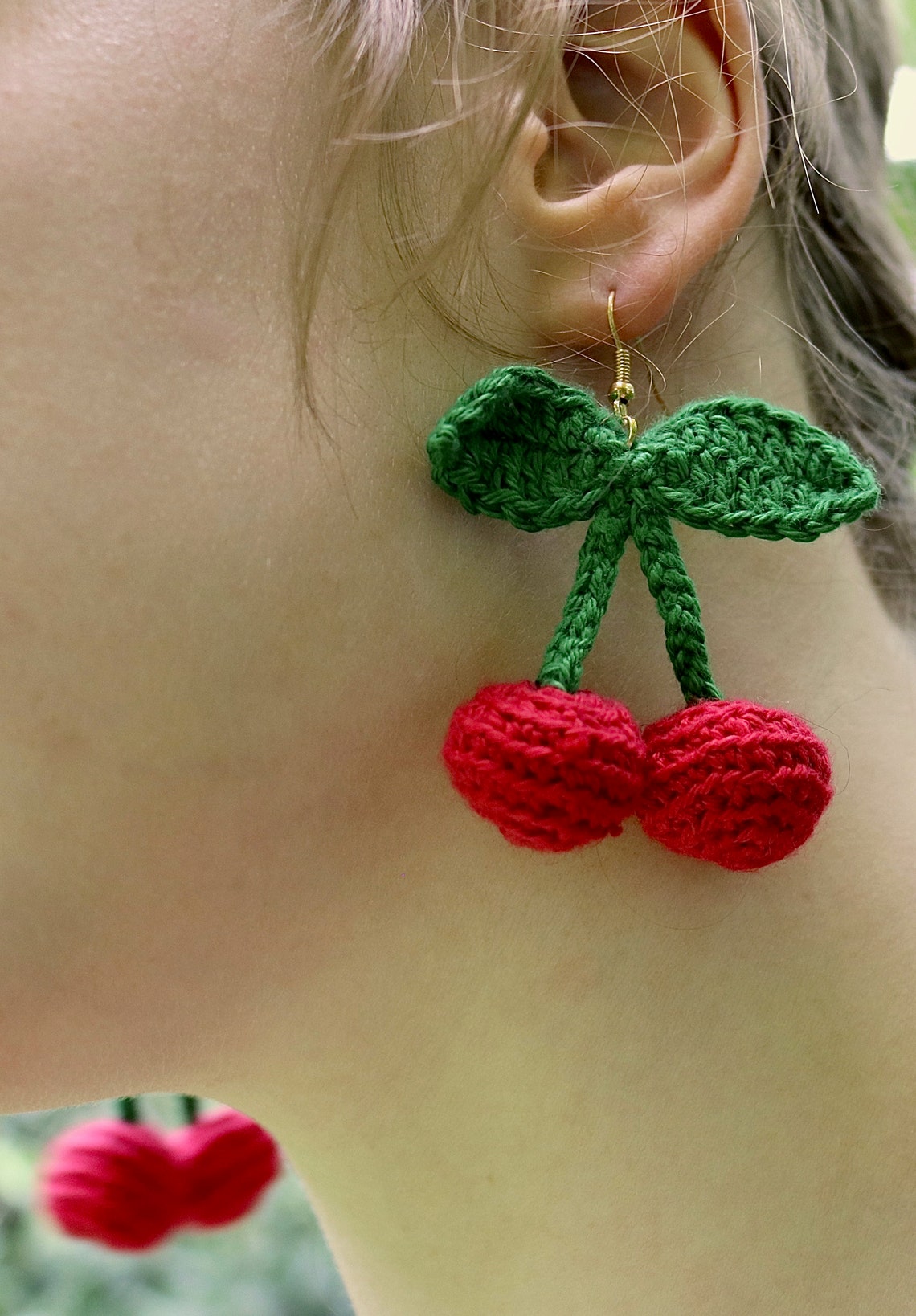Cherry Crochet Earrings Etsy