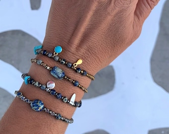 Natural Azurite Gemstone Bracelet: Old Greek Mine Azurite, Minimalist Jewelry, Adjustable Length