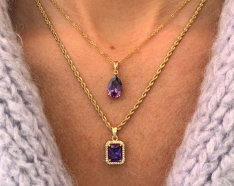 Amethyst gemstone Necklace, Royal Purple Amethyst, Amethyst Jewelry, 24K Gold stainless steel chain, February Birthstone, Adjustabe Length