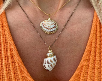 Greek Island Seashell Necklace: Scallop or Babylonia Shell Pendants, Boho Beach Jewellery, Adjustable
