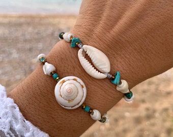Greek Sea Shell Bracelets: Aegean Island Beach Shells, Bohemian Mediterranean Jewelry, Adjustable