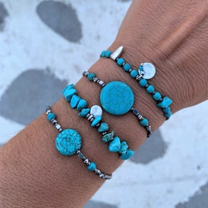 Natural Turquoise bracelet, Awesome Turquoise gemstone, Turquoise jewelry, Protection stones, Silver beaded bohemian bracelet, Gift for her