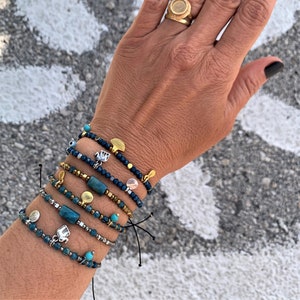 Apatite gemstone bracelet, Genuine petrol blue mineral apatite, apatite jewelry, dainty bohemian bracelet, Silver or Gold, Adjustable length