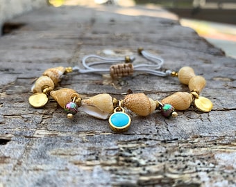 Greek Sea Shell Bracelet: Natural Greek Island Conch Shells, Authentic Bohemian beach jewellery