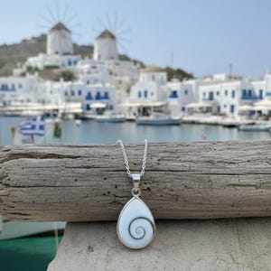 Shiva eye shell necklace, 925 silver, Aegean Sea Shell Jewelry, Stainless Steel Chain, Adjustable image 3