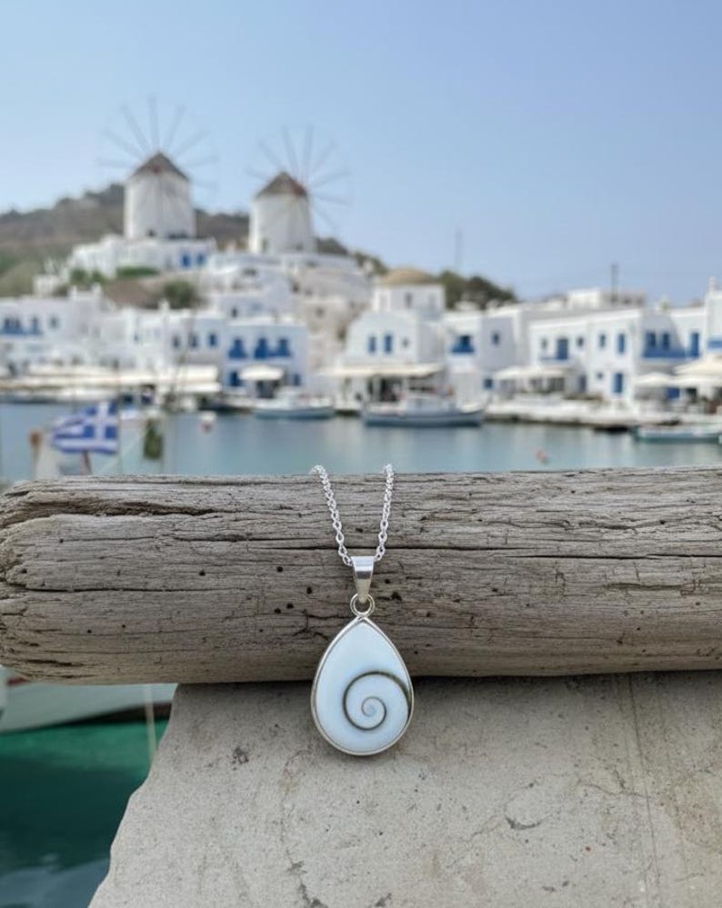 Shiva eye shell necklace, 925 silver, Aegean Sea Shell Jewelry, Stainless Steel Chain, Adjustable image 3