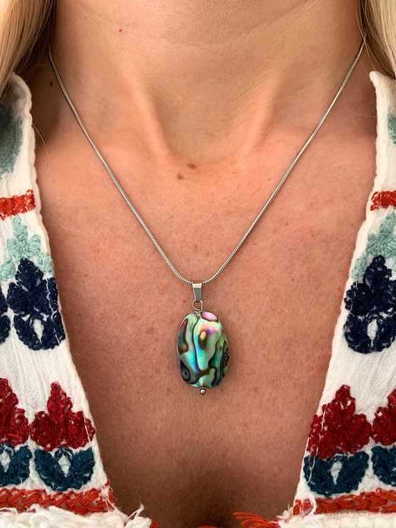 Collier Pendentif Paua Abalone Nacre Soleil Argent - La Parisienne - Unisexe