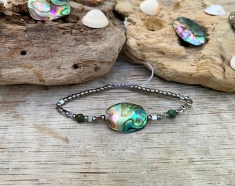 Abalone Shell Bracelet, Authentic Glowing Pacific Ocean Paua shell, Handmade Mermaid Style Jewellery, Adjustable