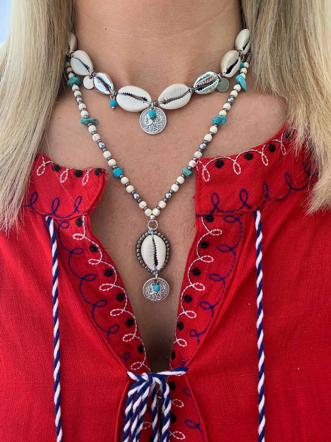 Cowrie Shells Necklace, Silver Sea Shell Jewelry Set, Choker Shell