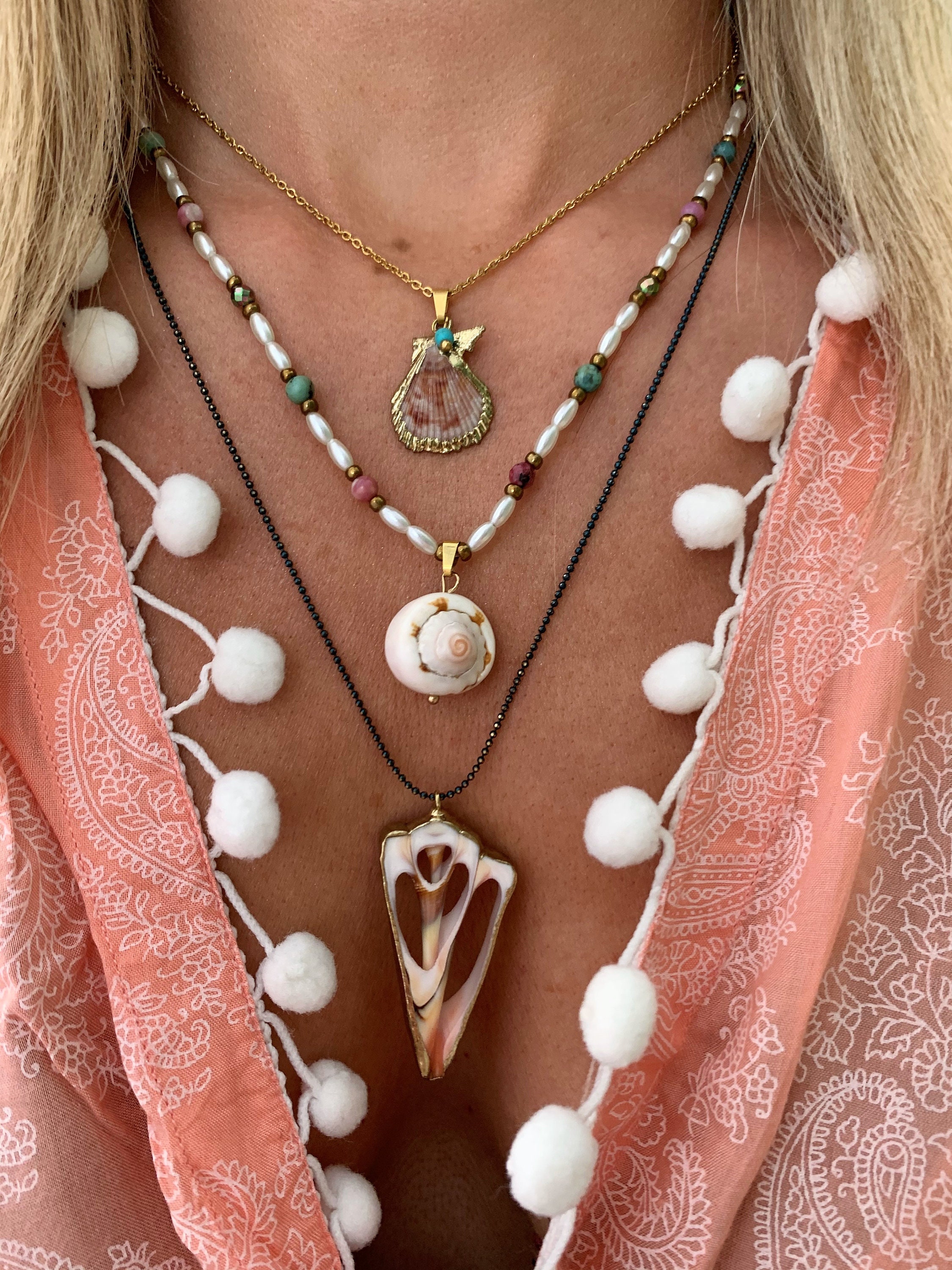 Mediterranean shell necklaces, Layering necklaces, Natural shells jewelry, bohemian pendants, summer jewelry, dainty necklaces, Gift for her