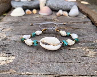 Aegean sea Shell Bracelet: Greek island Natural Cowrie shells, bohemian summer jewelry, Adjustable fit