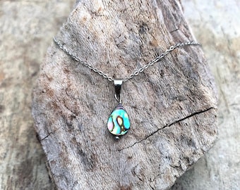 Abalone Shell Necklace: Highly Iridescent Paua Shell Pearl, stainless steel chain, Adjustable Length