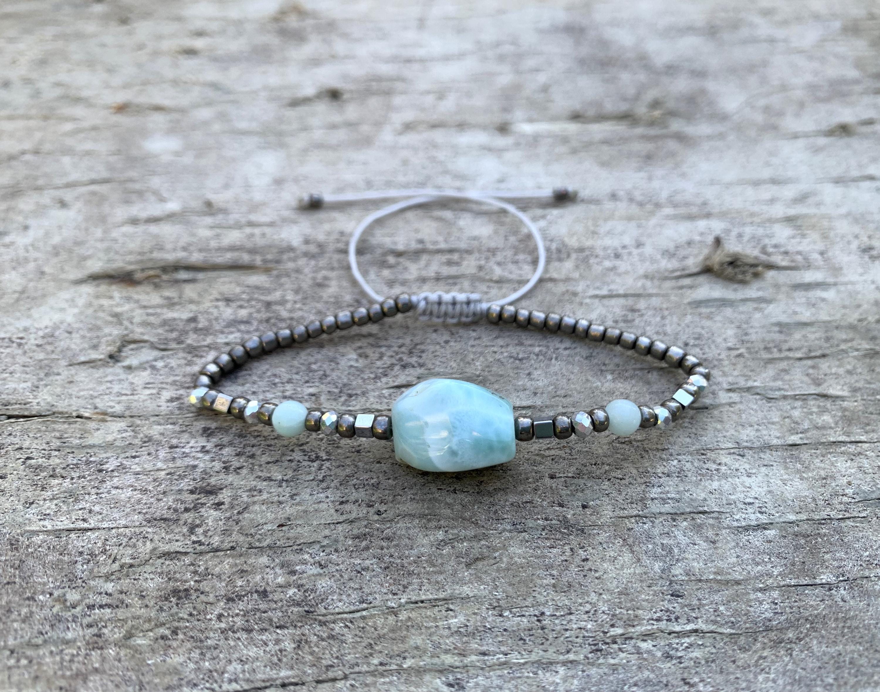 Braccialetti In Larimar: Pietra Preziosa Caraibica Blu Cielo - Foto 8