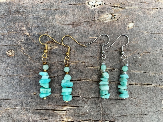 Natural Amazonite Chip Earrings, Dangle Earrings, Bright Green Color  Amazonite, Stainless Steel Hook, Amazonite Coin Earrings, Silver & Gold -  Etsy