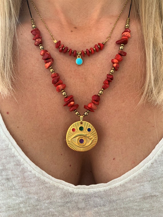 Coral evil eye deals