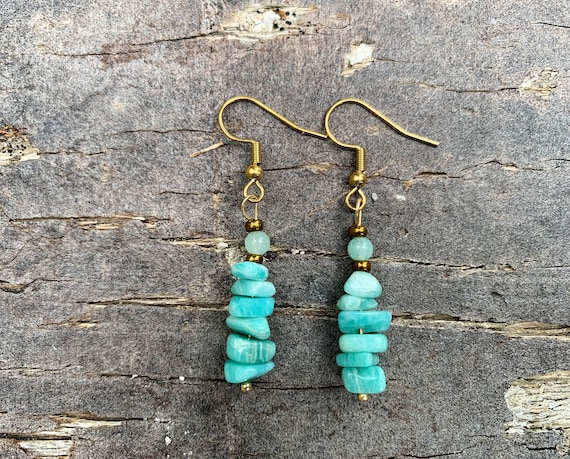 Natural Amazonite Chip Earrings, Dangle Earrings, Bright Green Color  Amazonite, Stainless Steel Hook, Amazonite Coin Earrings, Silver & Gold -  Etsy