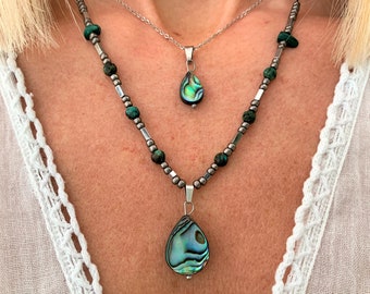 Highly iridescent Abalone shell necklaces, Paua shell gemstone, amazing rainbow color, Mermaid jewelry, Exquisite gift, Adjustable Length