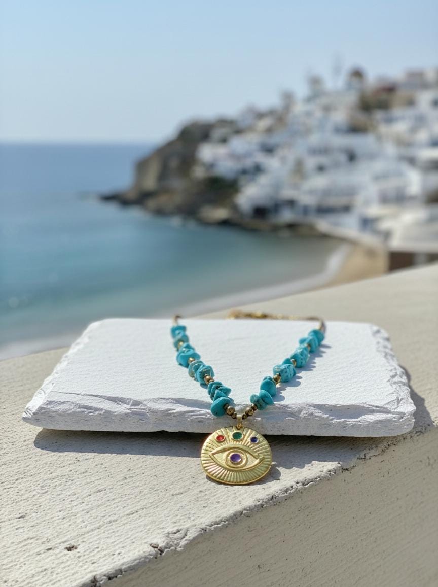 Collar con amuleto de plata antigua de Tíbet, turquesa y madera
