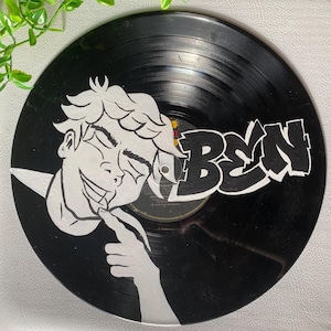Custom Cartoon Portraits on Vinyl Record Painting - Personalized Graffiti Art Inspired Artwork for Skateboarding, Guitar and Music Lovers