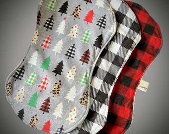 Baby burp cloths, holiday themed burp cloths, flannel and terrycloth baby burp cloths, buffalo check burp cloths, absorbent cotton burp