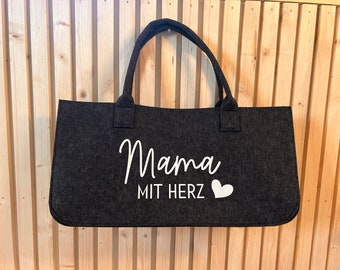 Wooden basket, felt bag with carrying handles, felt basket grandma mom, felt bag for everyday use, felt bag with customizable engraving,