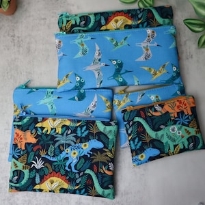 Dinosaur Zipper Pouches: Handmade Coin Purse, Makeup Bag, Pencil Case