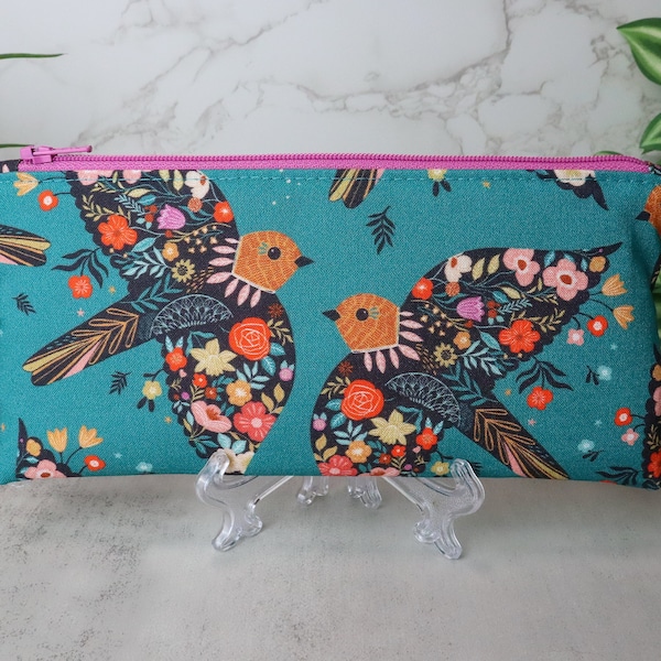 Floral Birds Zipper Pouch, Coin Purse, Dashwood Studios Good Vibes, Multiple Sizes, Pencil Bag, Makeup Pouch, Coin Purse