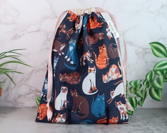Cats Meow Drawstring Bags, Sustainable and Reusable Gift Wrap, Allison Cole Paintbrush, Drawstring, Book bag, Makeup bag, Fabric Gift Bags
