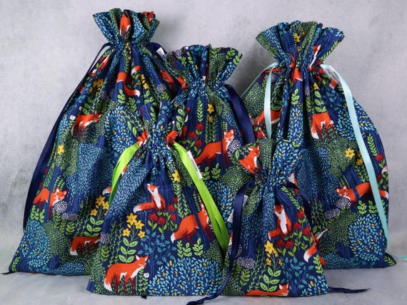 Into the Woods Reusable Fabric Gift Bag: Eco-Friendly Drawstring Wrapping Sack