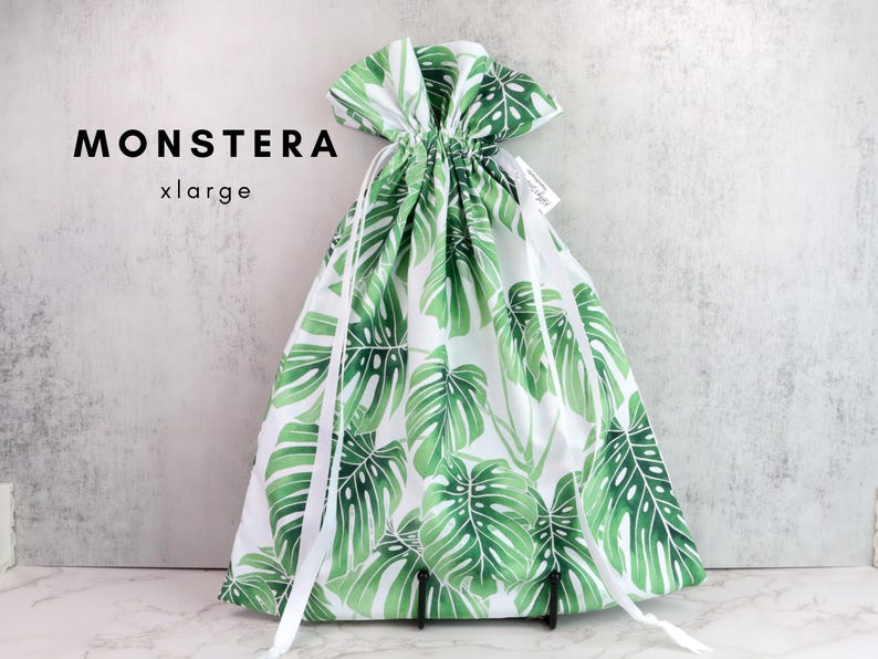 Bolsas de regalo botánicas modernas / Bolsas reutilizables con cordón, ecológicas, para amantes de las plantas, con estampados elegantes. imagen 5