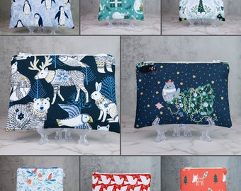 Holiday Zipper Pouches: Festive Gift Bag, Coin Purse, Fabric Makeup Organizer & Pencil Case