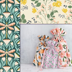 Floral Drawstring Gift Bags: Reusable Eco-Friendly Fabric Wrapping