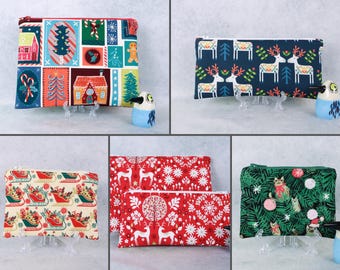 Holiday Zipper Pouch: Festive Gift, Fabric Coin Purse, Makeup Bag