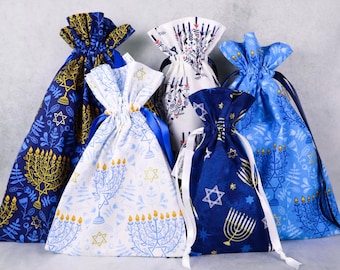 Reusable Hanukkah Fabric Gift Bag: Drawstring Eco-Friendly Holiday Wrapping
