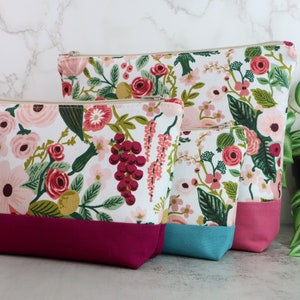 Garden Party Rose Flat Bottom Zip Bag – Versatile Purse, Pencil Case, and Makeup Bag in Multiple Sizes | Crafted with Rifle Paper Fabrics