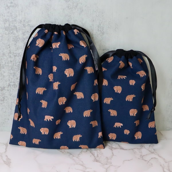 Mini Bears Drawstring Bags, Sustainable and Reusable Gift Wrap, Drawstring Gift Bags, Book bag, Makeup bag, Fabric Gift Bags