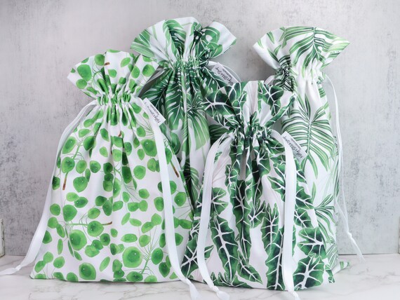 Modern Botanical Gift Bags | Reusable Drawstring Eco-Friendly Present for Plant Lovers, Stylish Prints