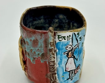 Handmade ceramic vase, ink drawn pottery. Titled: Gateway.