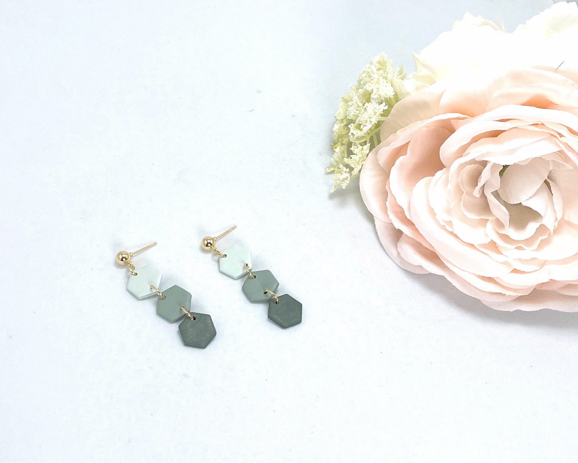 Olive Green Earrings / Handmade Olive Green & Gold Ombre Drop | Etsy