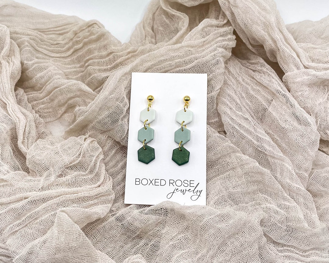 Olive Green Earrings / Handmade Olive Green & Gold Ombre Drop Earrings ...
