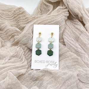 olive green earrings / handmade olive green & gold ombre drop earrings / simple lightweight jewelry for women