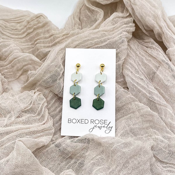 olive green earrings / handmade olive green & gold ombre drop earrings / simple lightweight jewelry for women